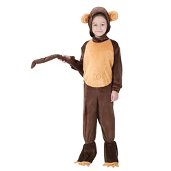 Unisex Flannel Anime Jumpsuit Boy Girls Monkey Disguise Cosplay Animal Play Home Costumes Monkey Party Stage Performance Set