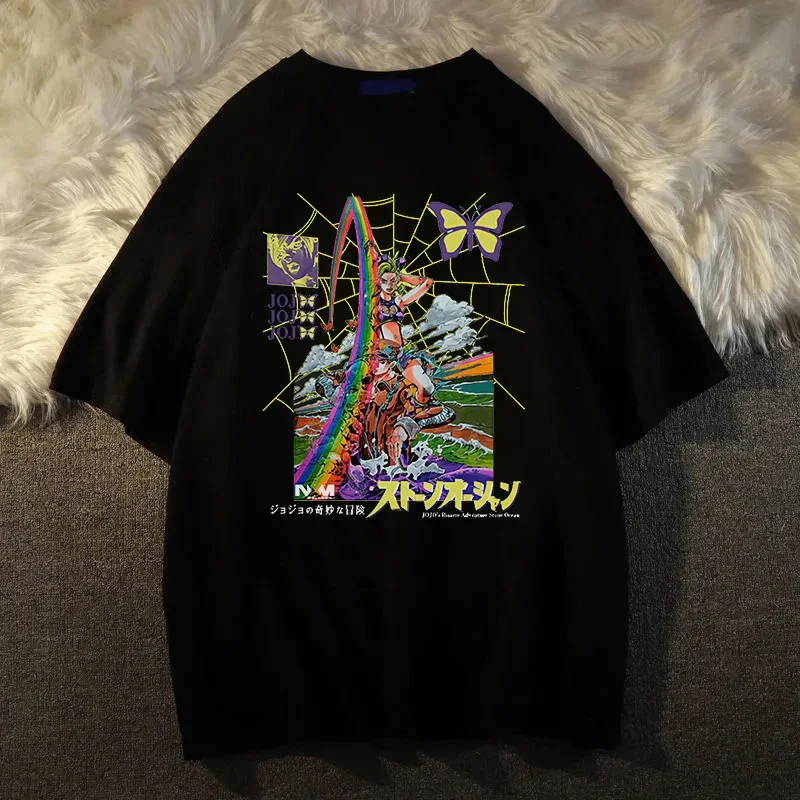 女性用半袖カジュアルTシャツ,日本のジョジョの奇妙な冒険のテーマ,ゆったりとしたブラウス,女性のためのスポーツウェア