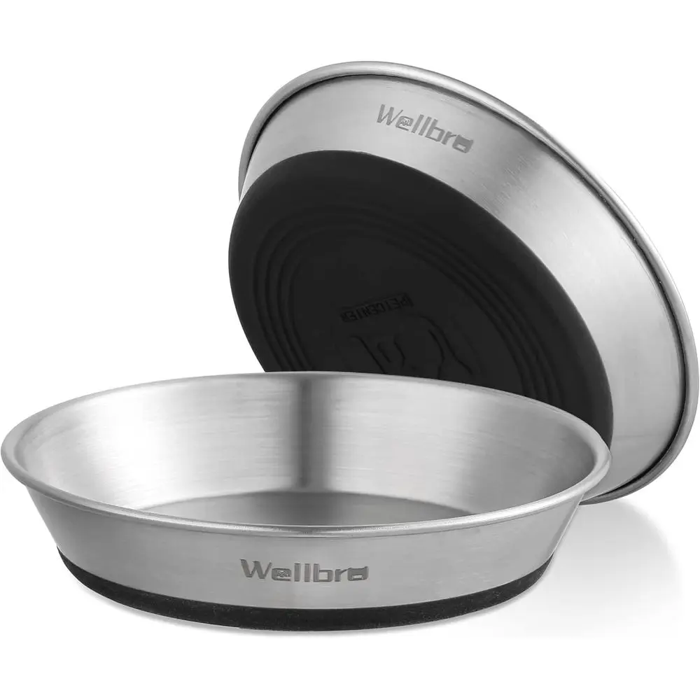 Platos para Gatos, Juego de 2 Platos de Acero Inoxidable para Comida y Agua, Platos Antideslizantes y Poco Profundos para Evitar la Fatiga de las Bigotes, Aptos para Perros Pequeños