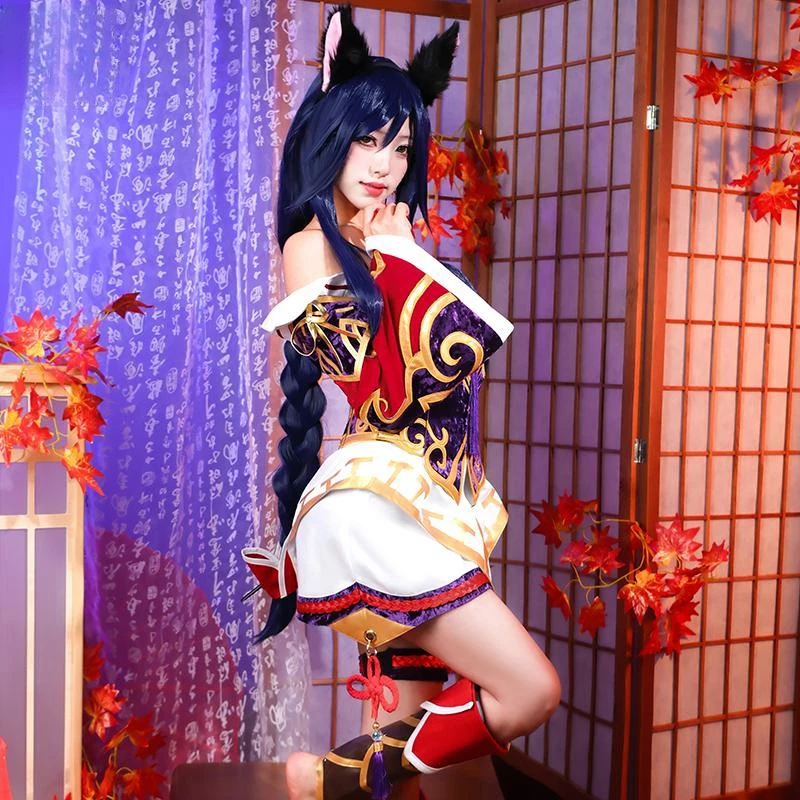 Ahri Cosplay Game LOL the Nine-Tailed Fox Ahri Cosplay Costume Girl Christmas Dress Roleplay Uniforms Sets Wig Shoes Cosplay