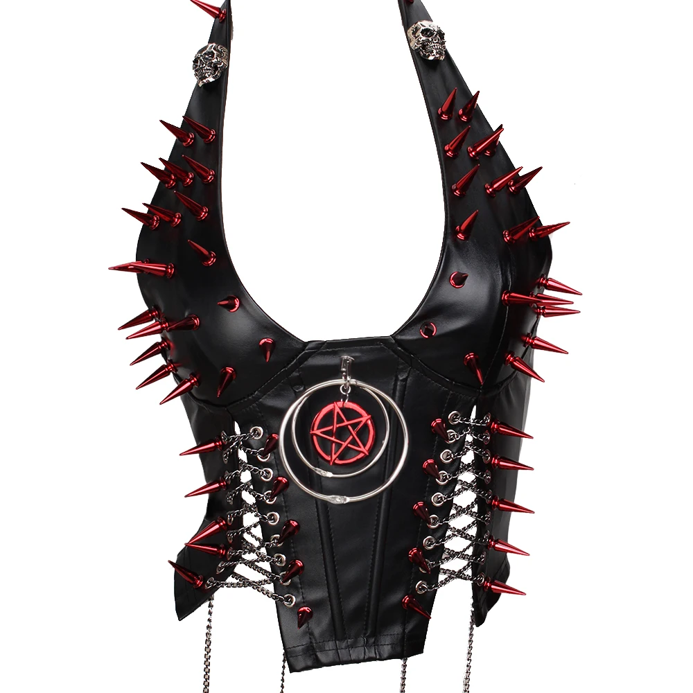 Y2K Goth Top for Women Red Spikes Emo Clothing Gothic Boho Punk Rock Style Festival Spiked Bra Grunge Tank for Teens