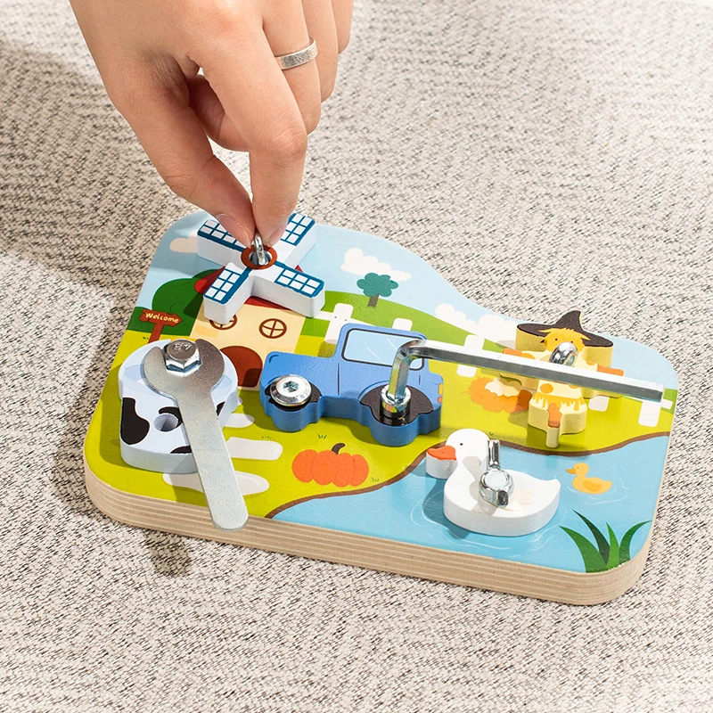 Juguetes educativos para niños, herramienta con tuerca de tornillo, rompecabezas 3D, regalo con patrón de dibujos animados, material didáctico Montessori, regalos para niños