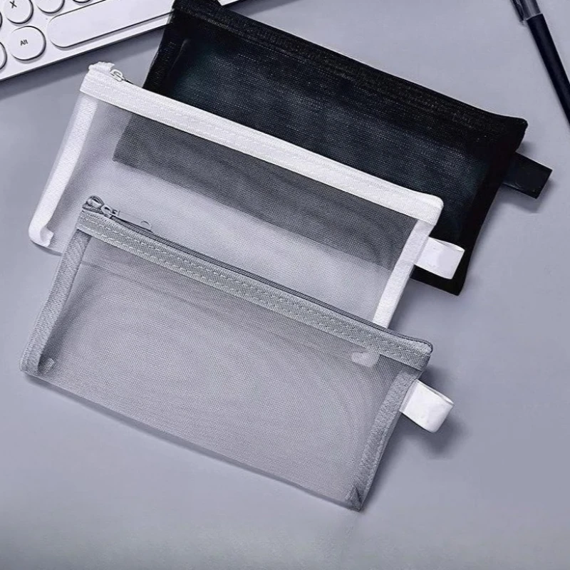 Transparent Mesh Cosmetic Bag Stationery Pencil Bag Case Travel Portable Toiletry Makeup Brush Beauty Tools Organizer Bag Pouch