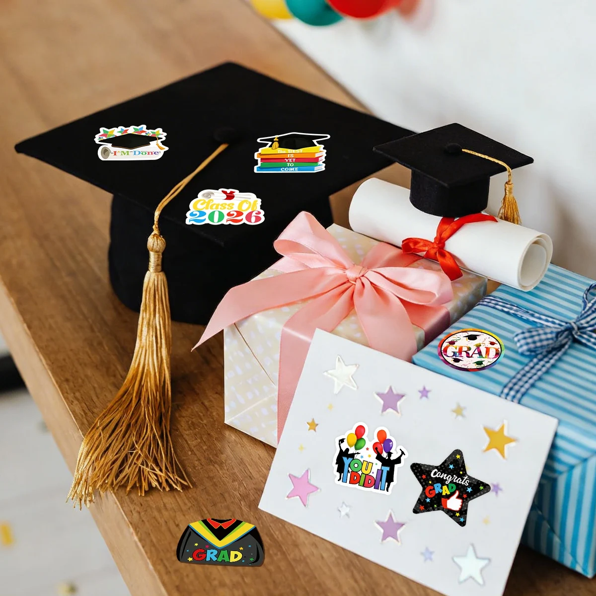 500 Stück Abschluss-Rundaufkleber Bachelor-Hut Glückwunsch-Absolventen-Geschenk Siegeletiketten 2026 Absolvent DIY Deko Party-Zubehör – Detail 8