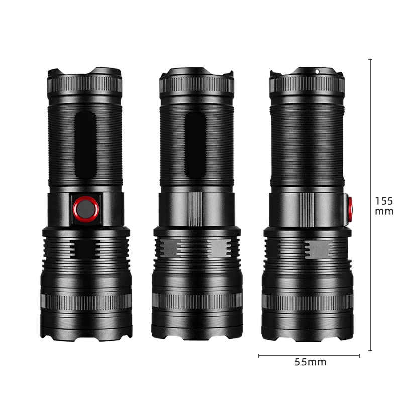 Powerful Spotlight Long Range LED Flashlight Strong Light Lamp Tactical Torch Lantern Built-in Battery Type-C Charging Torch