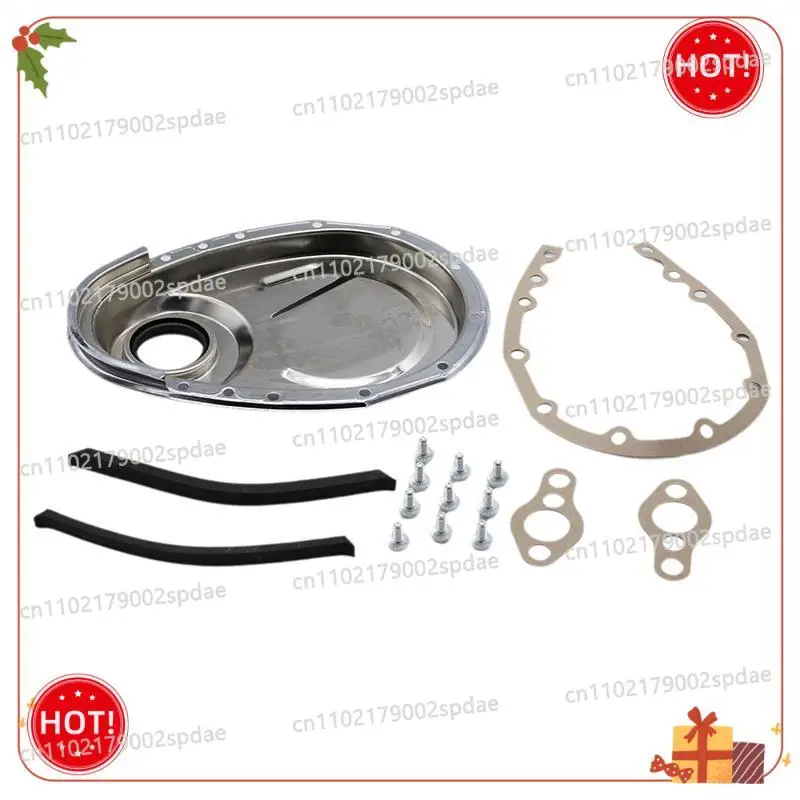 Chrome Timing Chain Cover Kit With Gaskets Seals For SB Chevy SBC 327 350 383 400 Small Block Engine