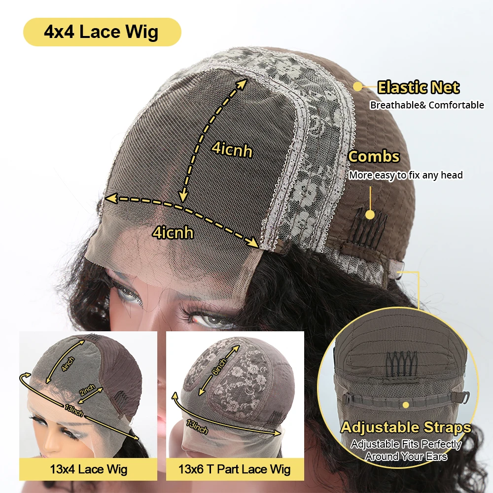 Wig Rambut Asli Straight Bob 13x6 T Part Middle Lace Frontal Pre Plucked 230 Density Brazilian 4x4 Lace Closure Untuk Wanita