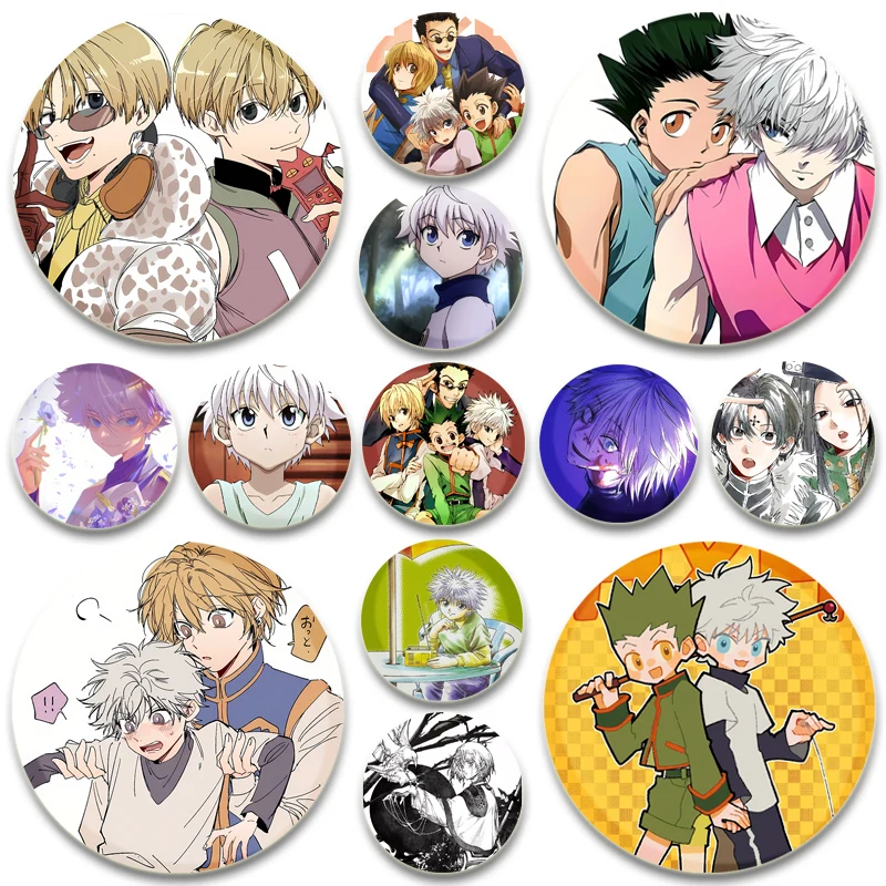 Hunter X Hunter Anime Brooch Round Zoldyck Killua Kurapika Freecss Gon Brooches for Backpack Clothes Pins Cartoon Cosplay Badge