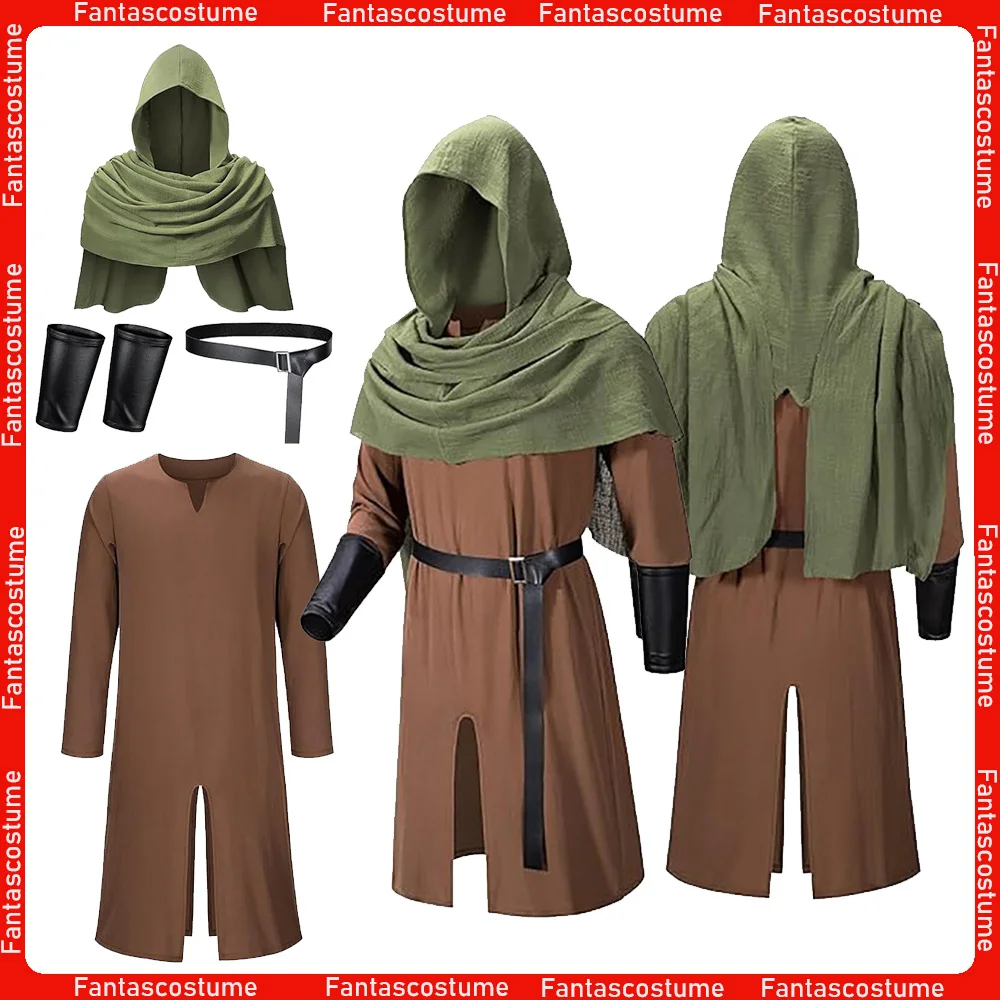 

Medieval Viking Cosplay Robe Shawl Pirate Knight Disguise Costume Retro Renaissance Adult Halloween Carnival Party Clothes Suit
