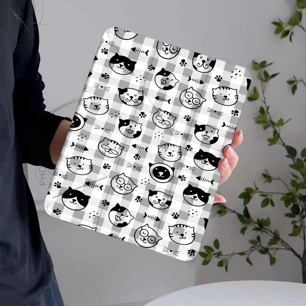 Checker Cat Print For iPad Pro 11 12.9 13 A16 M2 M4 M3 M5 Shell 9.7 10.2 5/6/7/8/9/10/11th Mini Air 3 4 5 6 Cover