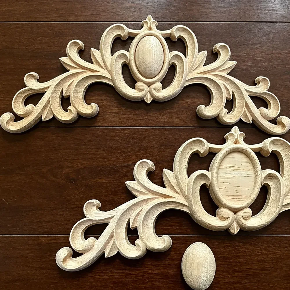 Wood Carving Carved Applique Square Flower Decoration Door Wall Vintage Home Decor Figurines Miniatures Miniature Decoration