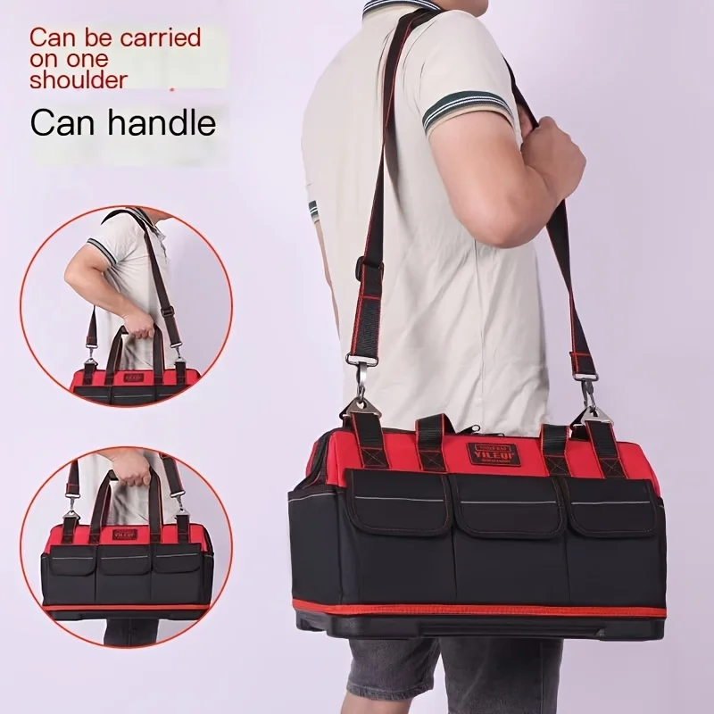 one-piece-red-17-inch-19inch-21inch-electrician's-tool-bag-large-pocket-canvas-portable-oxford-cloth-repair-tool-box-extra-thick-large-capacity-tool-bag-suitable-for-electricians-home-renovation-fishing-and-various-repair-work