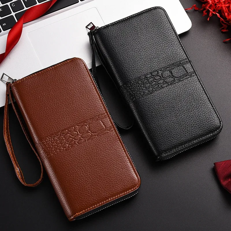 Men Wallets Long Quality PU Leather Wallet Men's Zipper Coin Pocket Purse Youth Business Man Clutch Phone Bag