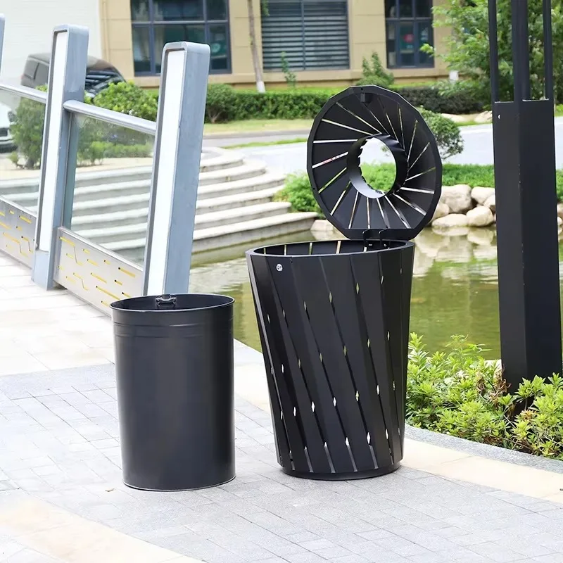 

Уличный круглый железный мусорный бак 100 л с открытым верхом, мусорный бак разных цветов, стальная мусорная корзина, переработка, хранение отелей, в комплект входит крышку