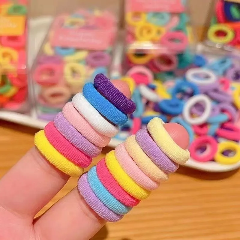 100 Stück/Set Bunte Nylon-Haargummis für Mädchen, Pferdeschwanzhalter, Haarbänder, Gummibänder, Haarringe, Kinder-Haaraccessoires – Detail 3