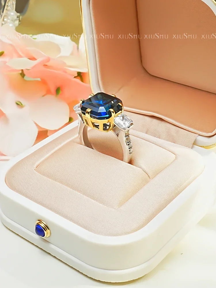 Hip Hop Style 925 Sterling Silver Blue Treasure Ring with High Carbon Diamond Wedding Ring for Women's Jewelry Wedding