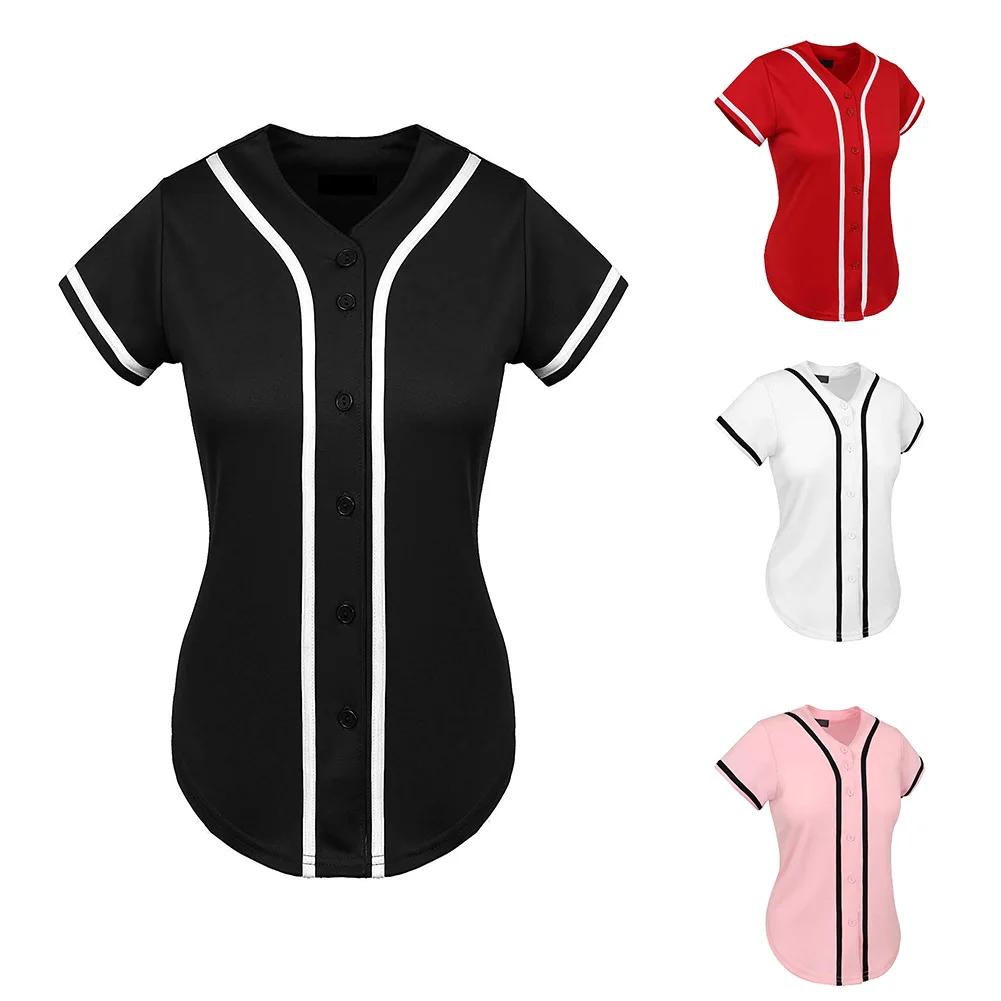 New 2024 Summer Women Baseball Shirt Short Sleeve Hip Hop Loose Baseball Jerseys For Women Uniform White Black