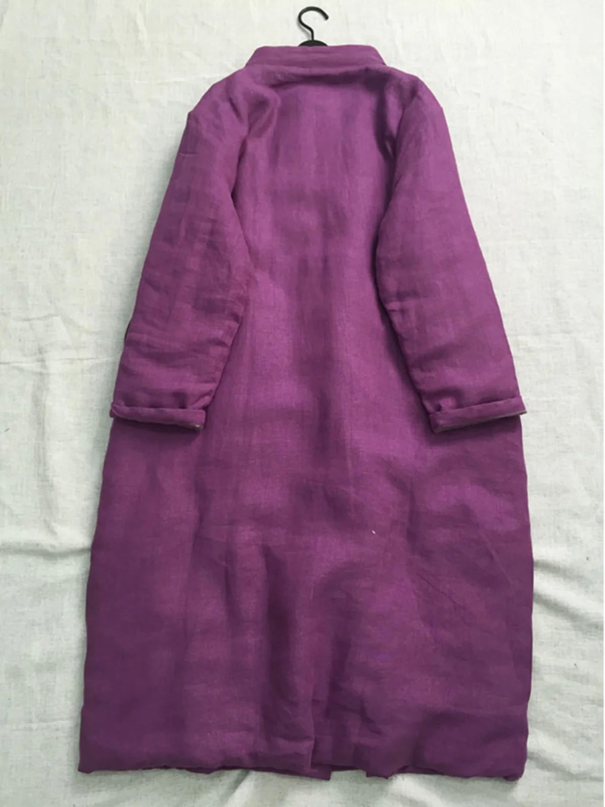 سترة طويلة من القطن والكتان من Thiened معطف طويل بأزرار صينية أرجوانية لموسم الشتاء والكمثرى مقاس كبير...