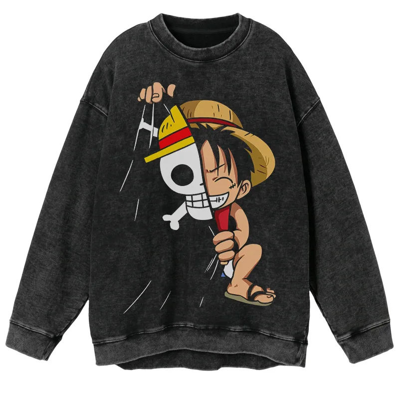 ONE PIECE New Luffy Autumn Cotton Cartoon Animation Top American Retro Long Sleeve Crew Neck Warm Casual Sweater