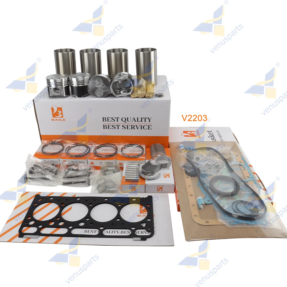 For Kubota V2203 V2203-N Overhaul Rebuild Kit Piston Rings Cylinder Liner Full Gasket Set Engine Parts 16423-21112 87*2.5HK+2+5