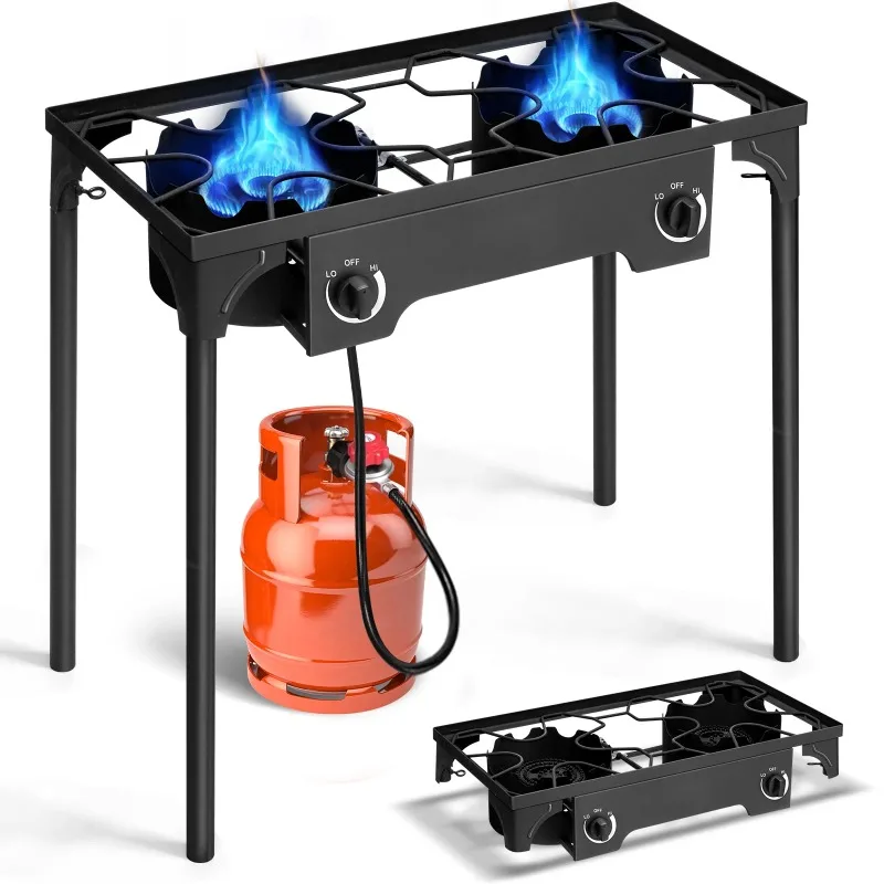 

Ktaxon 2 Burner 150000 BTU Cooker Outdoor Camping Picnic Stove Stand BBQ Grill