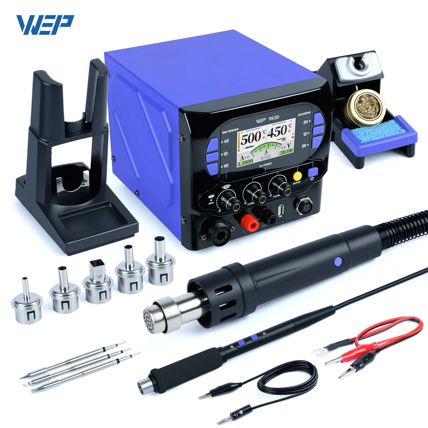 

WEP 3-IN-1 Precision Soldering Station 1300W Hot Air Rework Station Desoldering Gun C245 Iron DC Power Supply For SMD PCB DIY