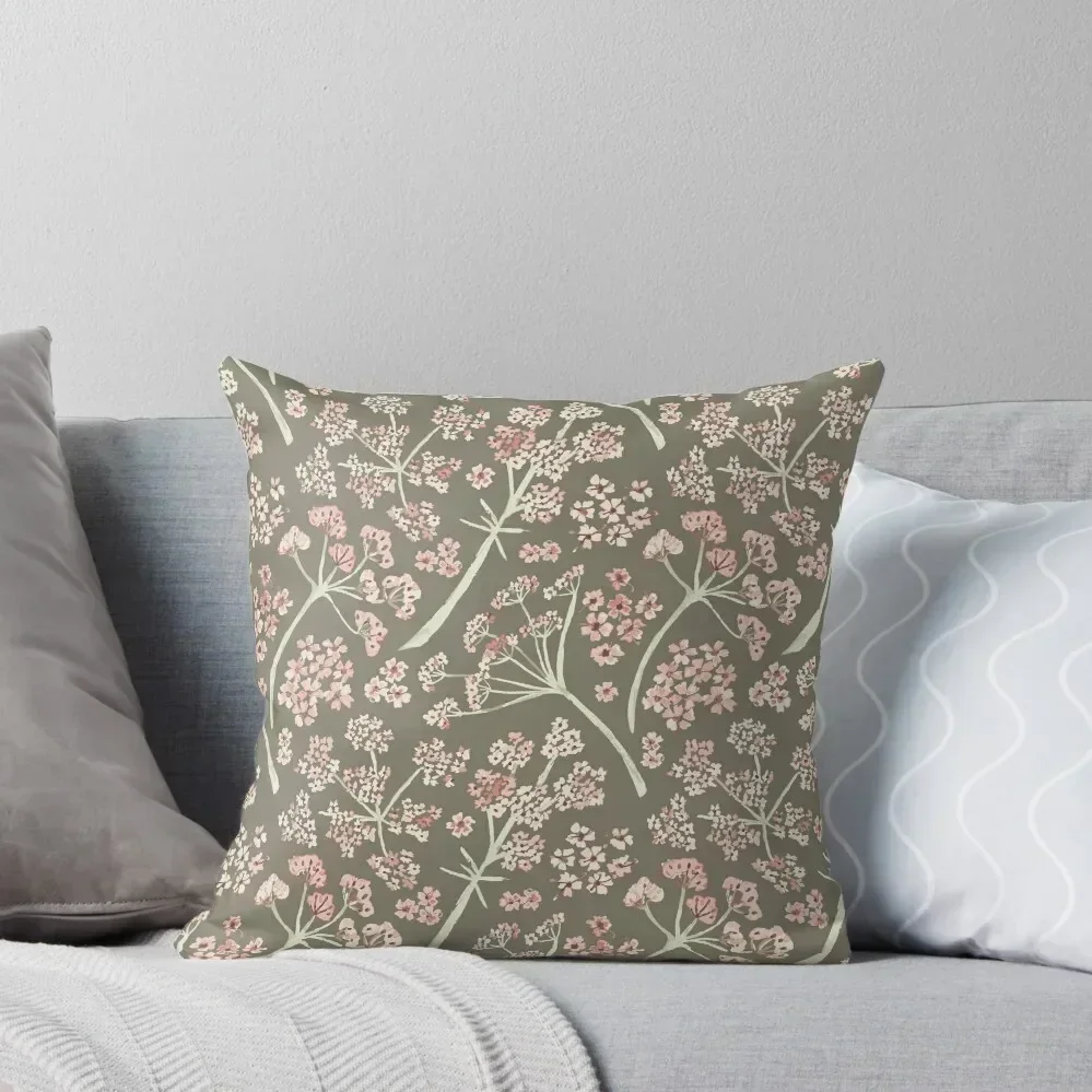 

Light Pink & Green Watercolor Stem Caraway Floral Pattern Throw Pillow Rectangular Cushion Cover Couch Pillows pillow