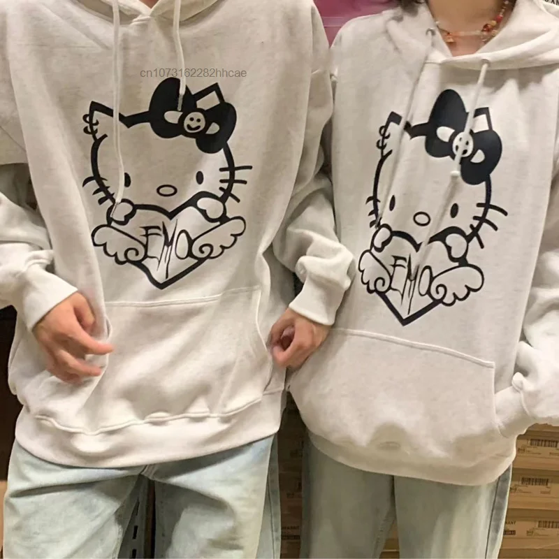 Imagem -03 - Sanrio Hello Kitty com Capuz Camisola de Pelúcia Feminina de Casal Anime Streetwear Cabolsa Oversize Harajuku Grunge Top Outono Inverno Novo y 2k