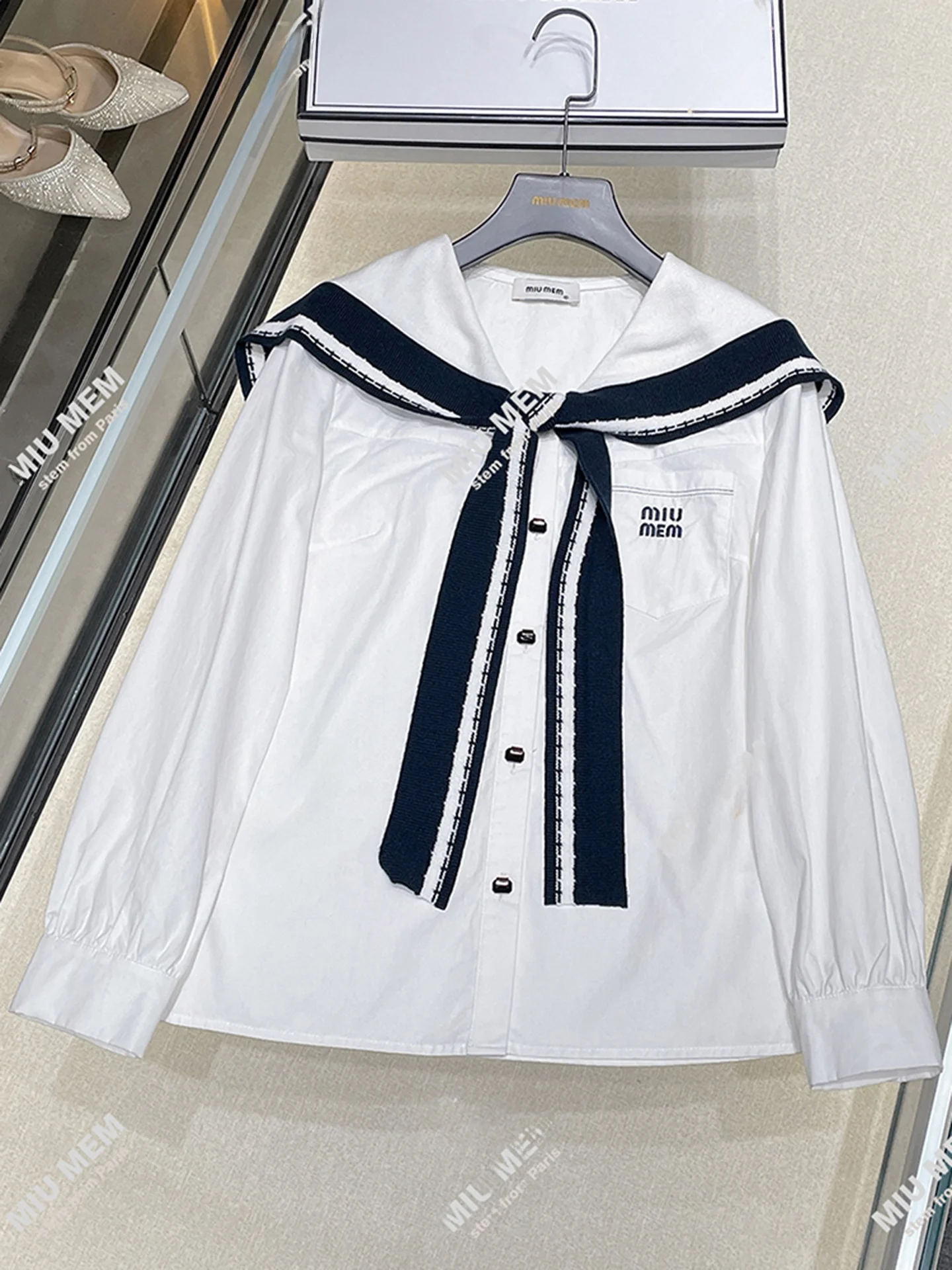 

High-End Women's Long Sve irt Naval Collar Color Blo College Sle Autumn Collection Simple Commute Loose Fit Button D...
