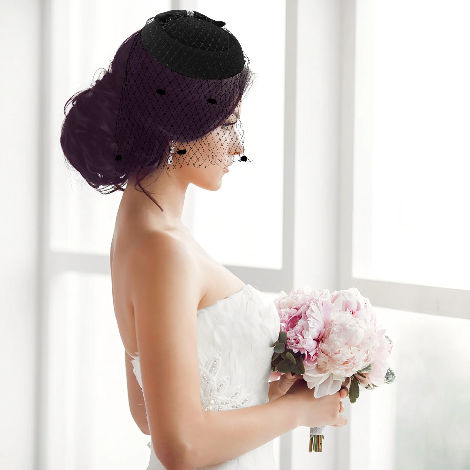 1Set Party Net Garn Hut Spitze Handschuhe Frauen Cheongsam Decor Dance Party Kopfschmuck Frauen Schleier Hut Spitze Handschuhe Mesh haar Dekoration