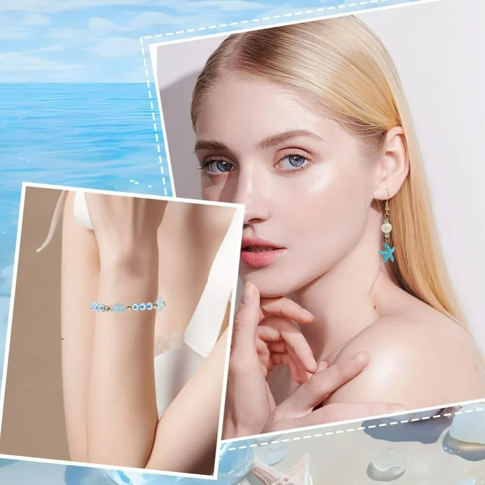 1박스 1080개 해양 비즈 키트 하와이 여름 바다 동물 비즈 거북이 불가사리 가리비 물고기 블루 글라스 터쿼이즈 스페이서