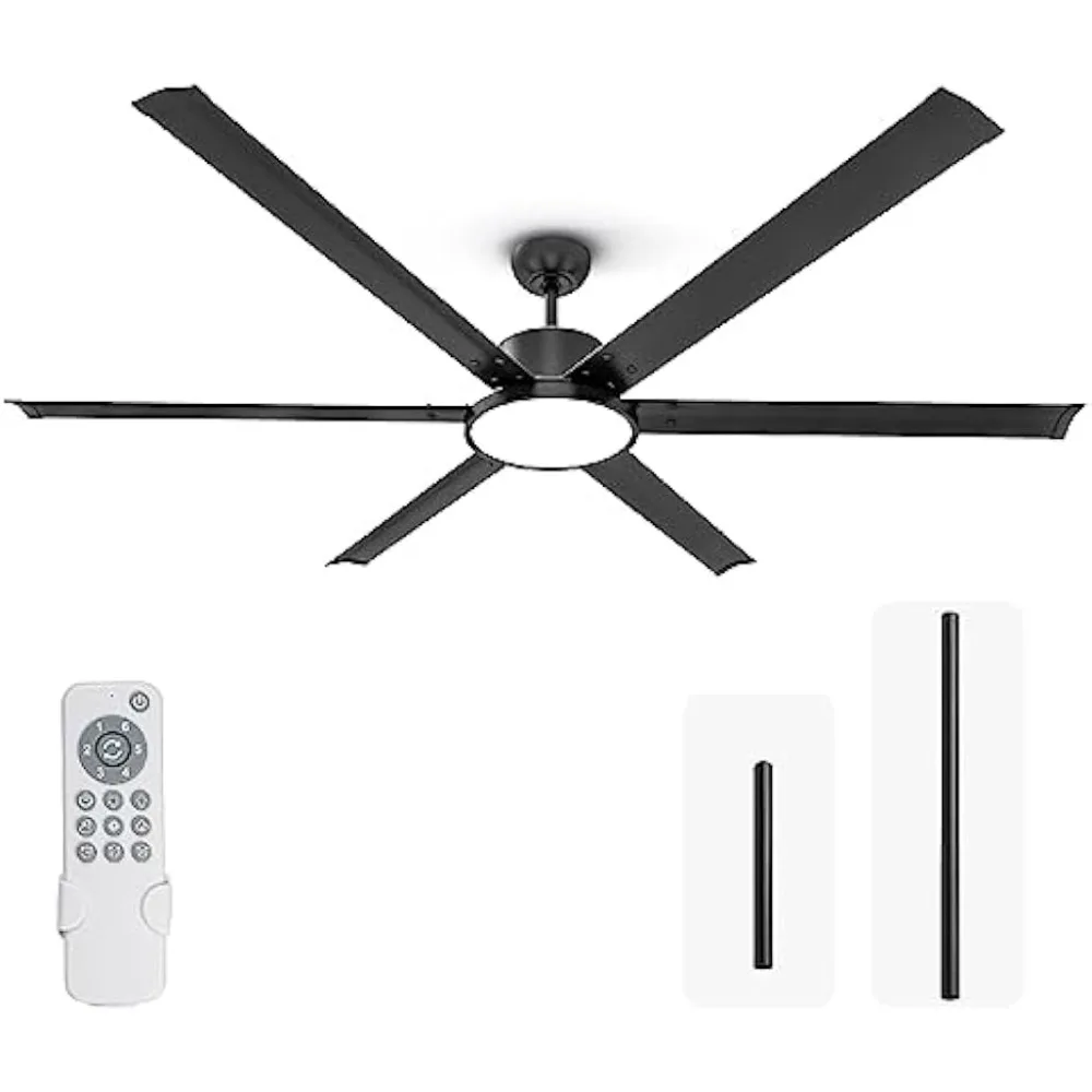 

72 inch Modern Ceiling Fans with Lights and Remote, 6 Metal Blades 6-Speed Quiet Reversible DC Motor, Black Ceiling Fan