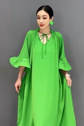 Summer 2024 Elegant Loose Long Dresses For Women Fashion V Neck Dress Female Wholesale