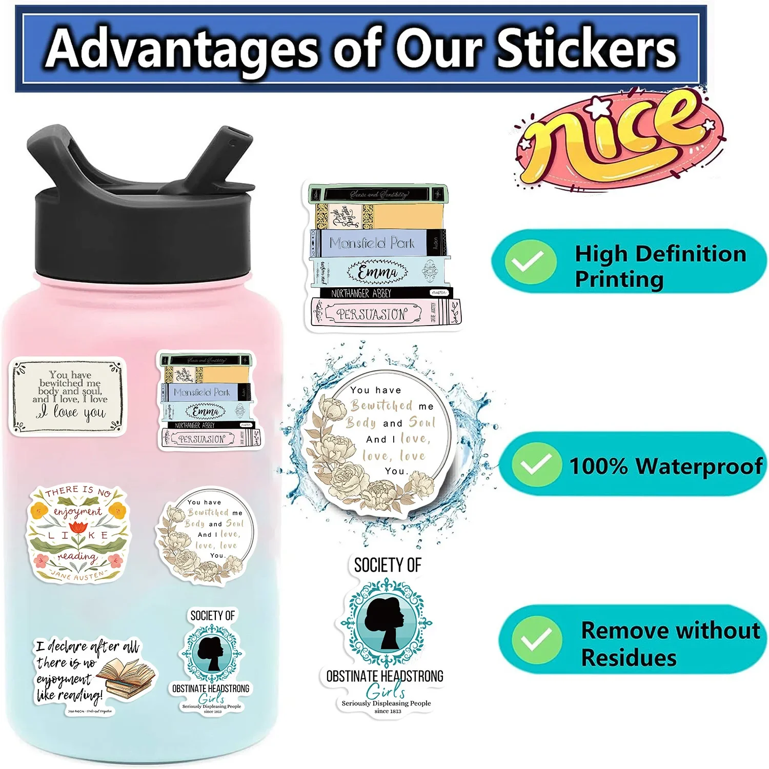 10/50pcs Novelist Jane Austen Stickers Novel Decals DIY Scrapbook Phone Laptop Suitcase Guitar Stationery Car Graffiti Sticker