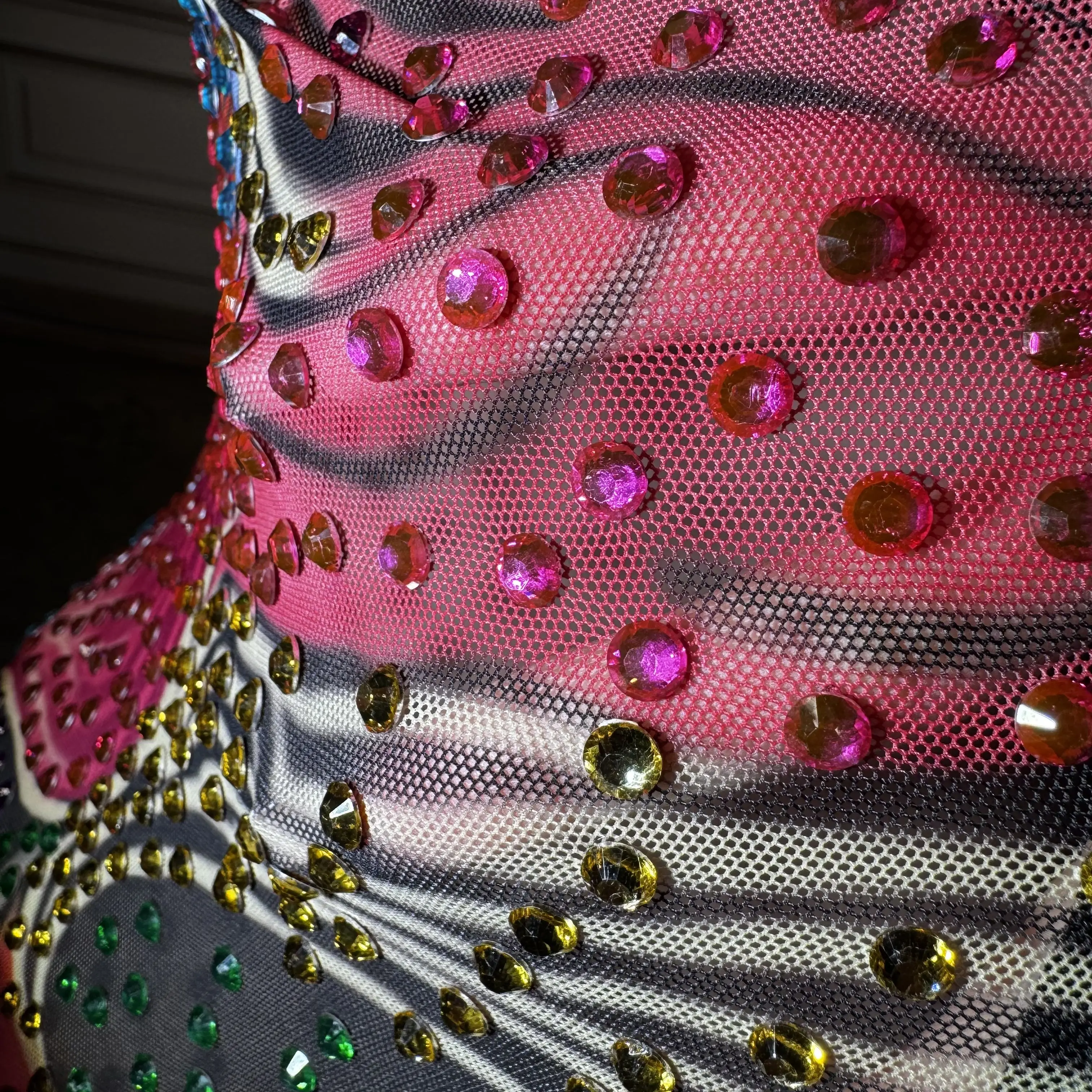 ZD ZD Plus Size Sexy Sheer Mesh Dress with Low Back & Colorful Rhinestones - Glamorous Nightclub & Party Gown for Women