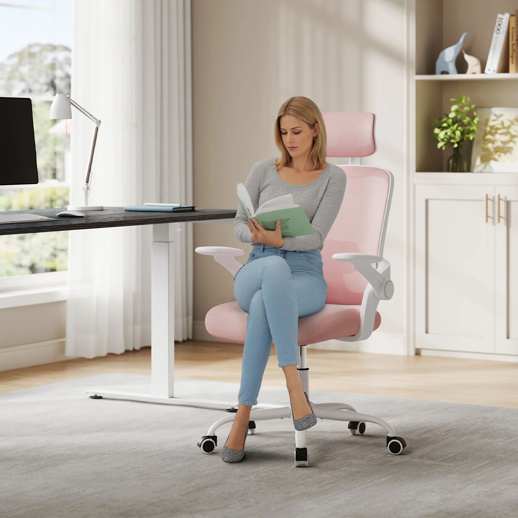 WOLTU Ergonomischer Bürostuhl aus Netzstoff, anhebbarer Gaming-Stuhl, drehbarer Computerstuhl mit Kopfstütze, verstellbare Lendenwirbelstütze, hohe Rückenlehne – Detail 35