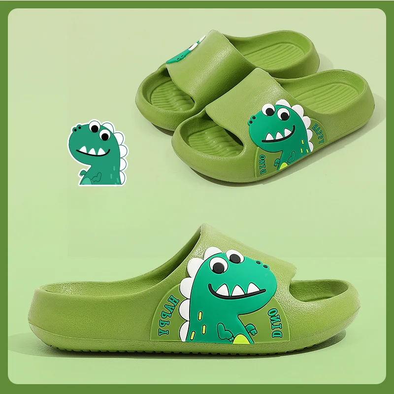 New Summer Children Dinosaur Slippers Kids Breathable Non-Slip Indoor Home Bathroom Shoes Soft Sole Wear-resistant PVC Sandals