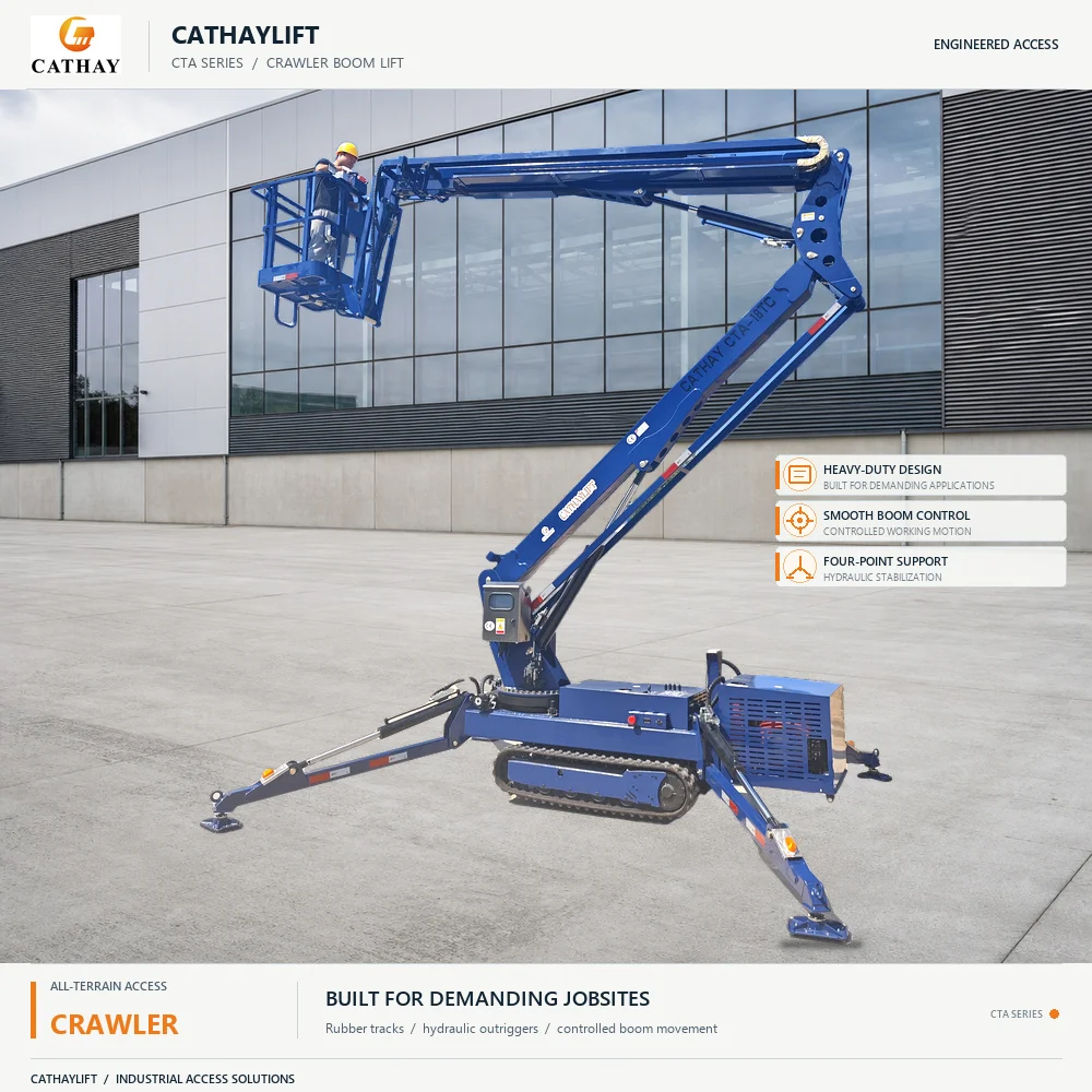 Jenny Cathaylift Diesel Petrol Powered Hydraulic Aerial Lifting Platform Adjustable Crawler Tracked Spider Boom Lift