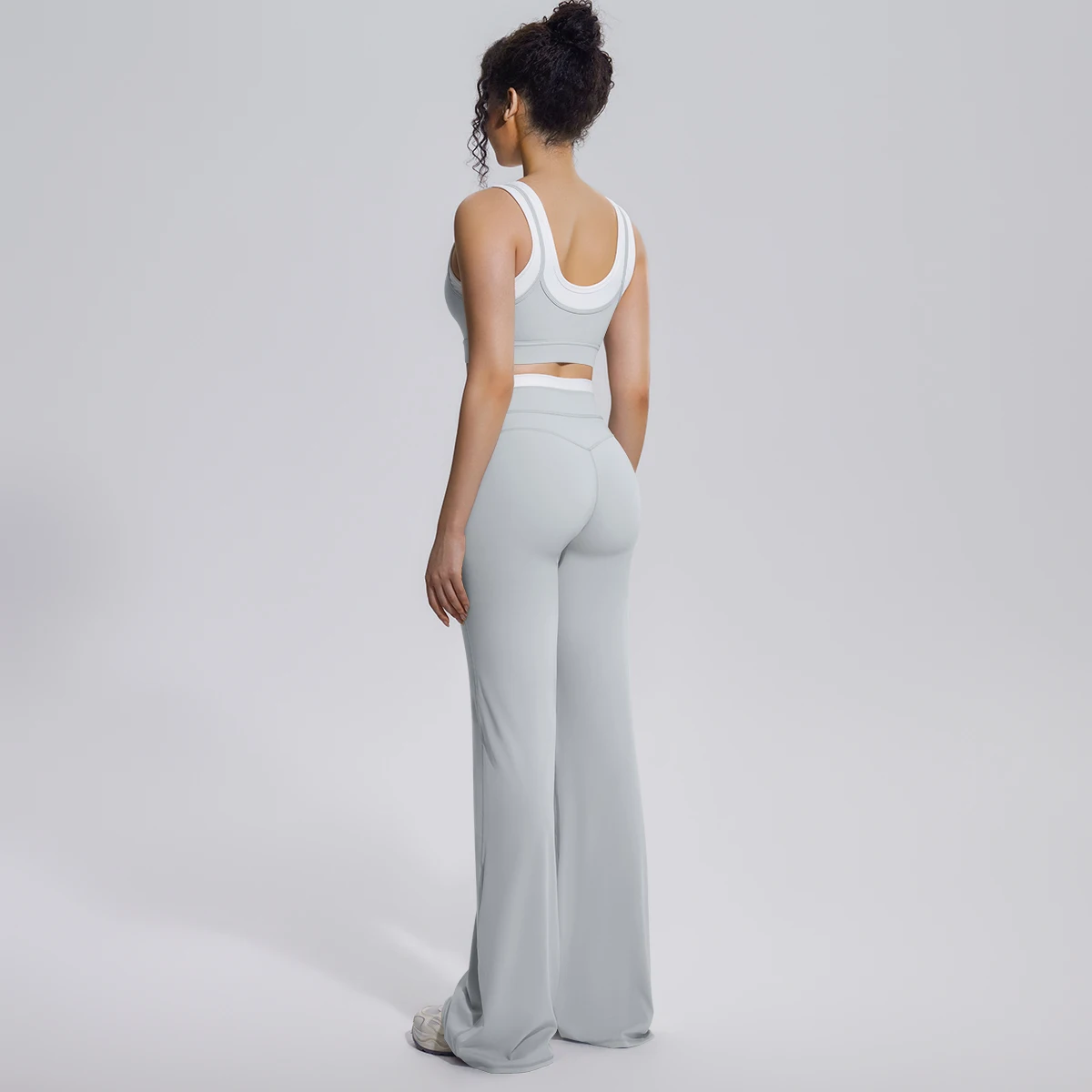 Neues Farbblock-Set mit Schönem Rücken-Yoga-BH und Weiten Hosen für Sommer, Fitness, Laufen und Workout, Hochelastisches, Lockeres Schlaghosen-Oberteil – Detail 39