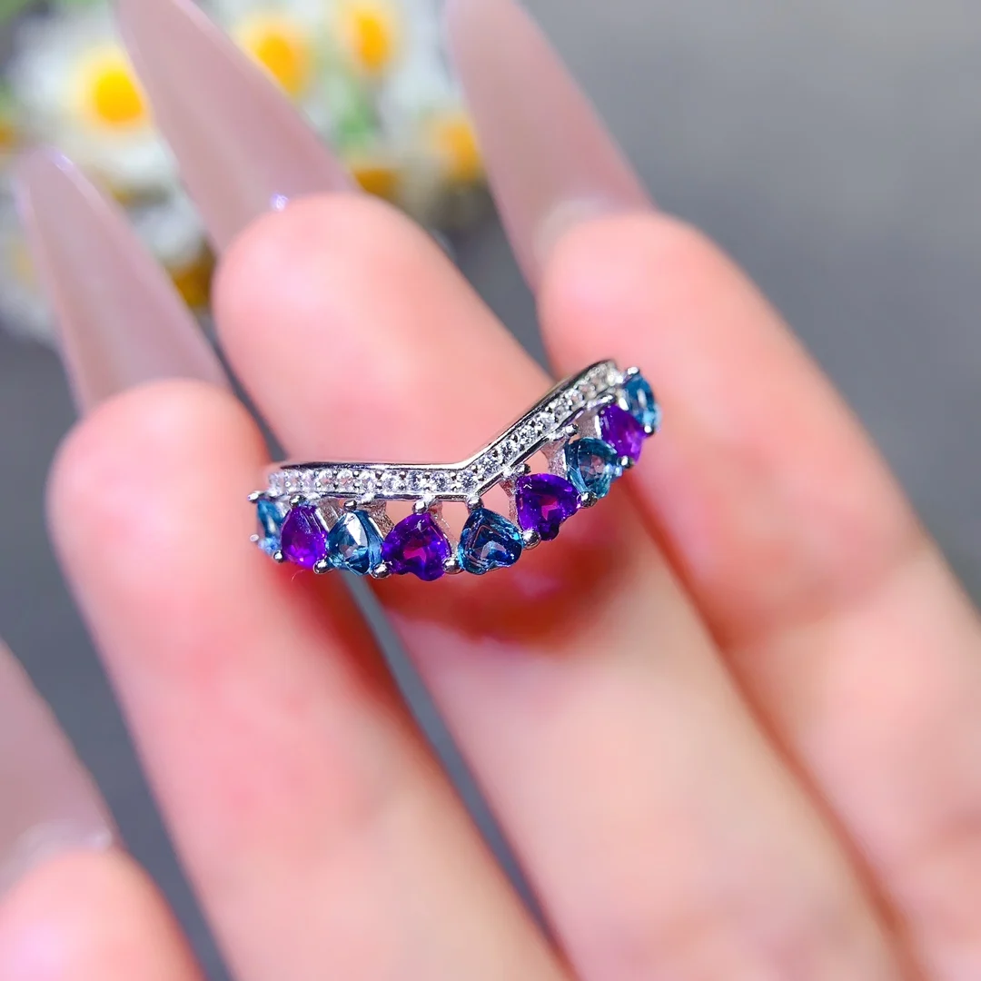 FS Natural Amethyst Topaz Ring S925 Sterling Silver Fine Fashion Charm Weddings Jewelry for Women Gift MeiBaPJ With Certificate