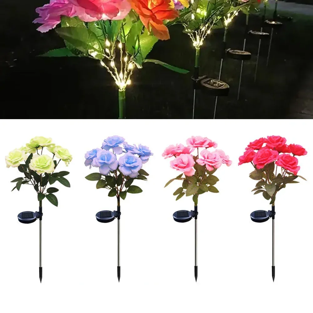 

Solar Flower Light 1 Bundle 7Head Solar Rose Simulation Garden Light LED Ground Inserted Decoration For Gardens Yards Lawns