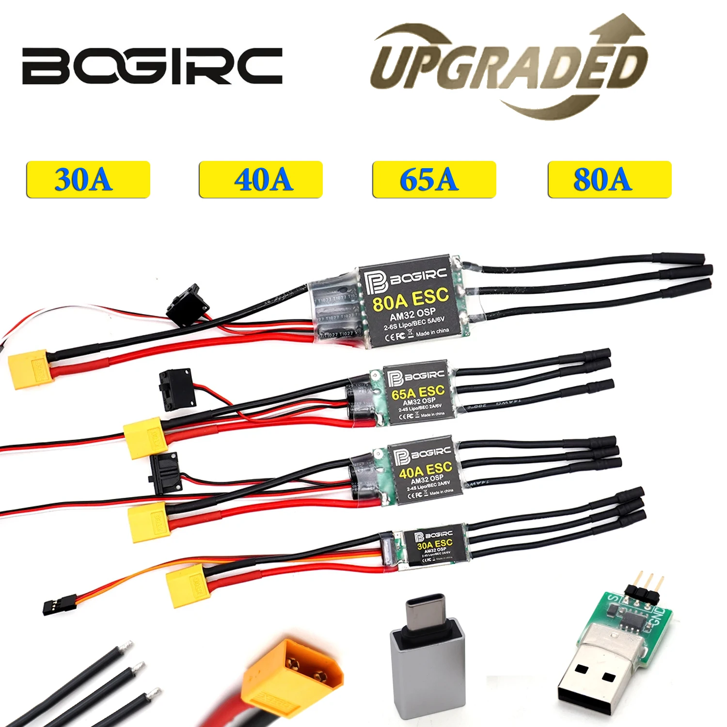 BOGIRC AM32 30A 40A 65A 80A RC Crawler Car ESC 2-6S for 1/10 1/18 1/24 TRX4 TRX6 TRX4M SCX10 SCX24 RC Car 3642 3542 2322 Motor