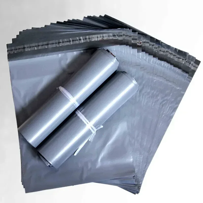 

100Pcs Disposable Grey Express Bag Waterproof Resilient Plastic Logistics Packaging Bag Strong Adhesive Poly Mailing Bags