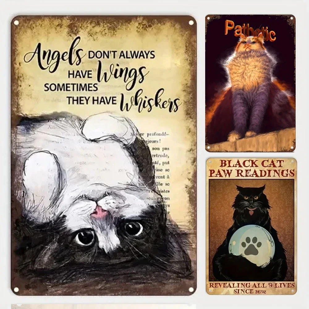 Like A Queen-A Cat Has No Wings-Cat's Paw Reading-Angels Don't Always Have Wings Sometimes They Have Whiskers Metal Tin Sign