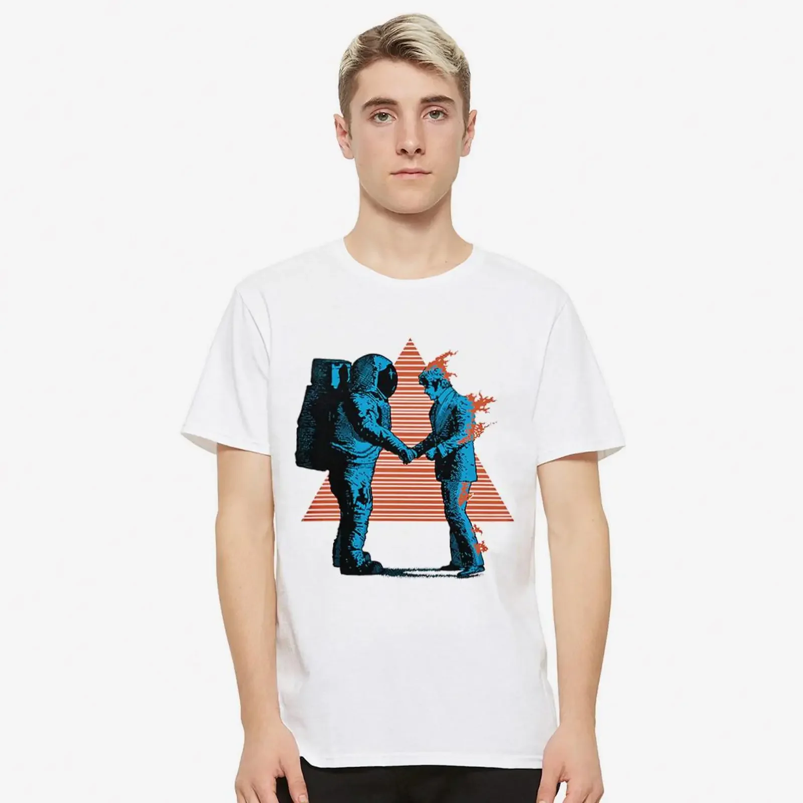 Astronaut and Man on Fire T Shirt  Sizes PIN 037501 vintage Washed Soft graphic Stylish homme Top For Everyday Wear Stretched