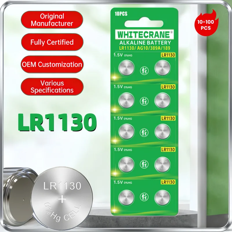 

10-100PCS LR1130 1.5V Alkaline Button Battery AG10 for Calculator Key Fob Thermometer Toy Remote Control AG10