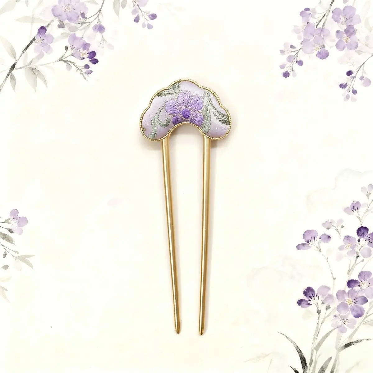Women's Song Jin Double-sided Hairpin Niche Purple Flower Explosions French Finished Song Jin Hairpin U-shaped Gift