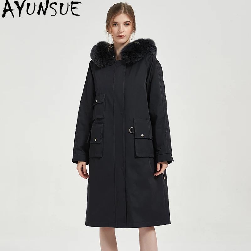 

AYUNSUE Rex Rabbit Fur Parka Women 2025 Real Fur Coats Woman Winter Clothes New in Outerwears Warm Fox Fur Collar Пальто Женское