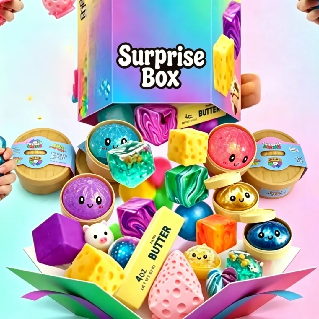 Sortierte Figuren Blind Box Überraschung, langsam aufsteigende weiche Fidget-Brötchen, Käse, Bälle, Kokosnussöl, Stressabbau, sensorisches Spielzeug, Partygeschenke