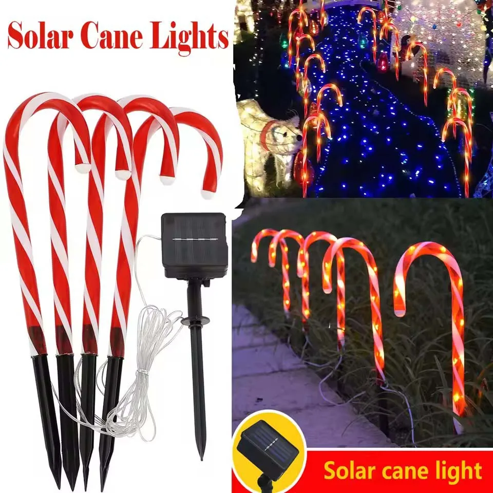 5pcs Christmas Candy Cane Pathway Lights Outdoor Garden Xmas Driveway Markers Lamp For Home Garden Yard Lawn Patio Pool Decor